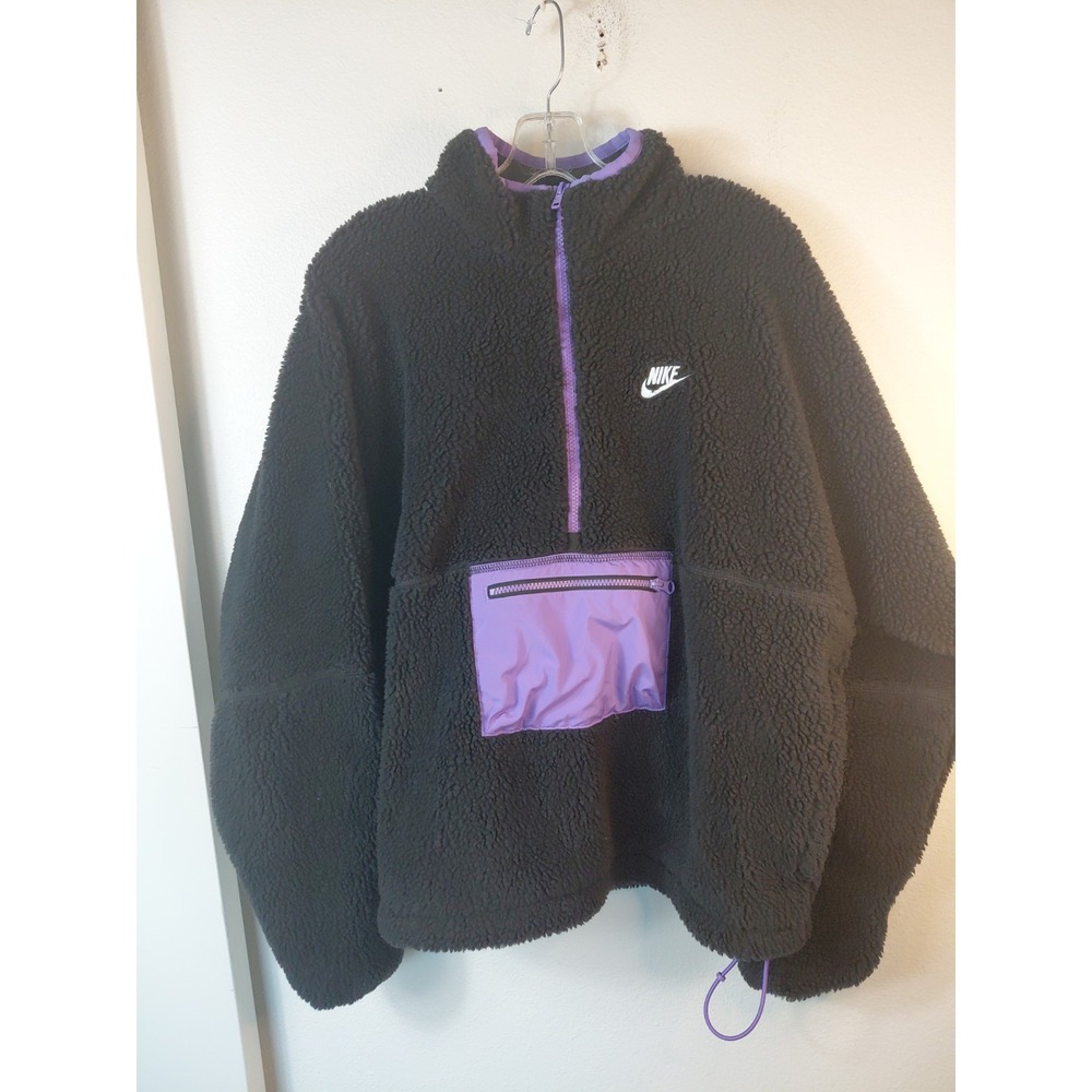 Men S Big Fit NIKE Pullover Fleece Anorak Jacket Black Purple DQ4880-010